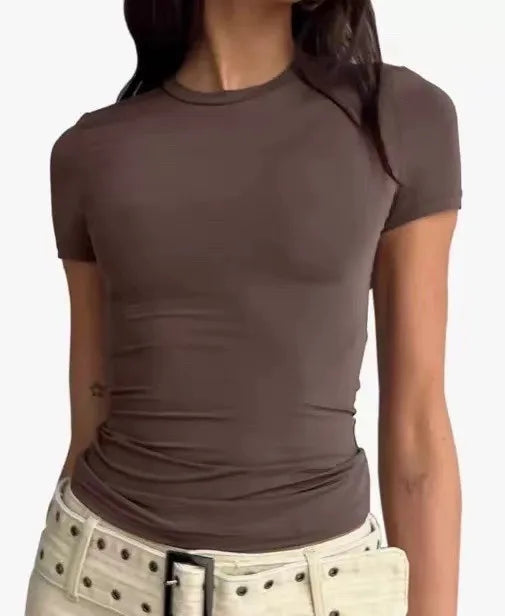 Basic T-Shirts Scoop Neck Short Sleeve Crop Tops