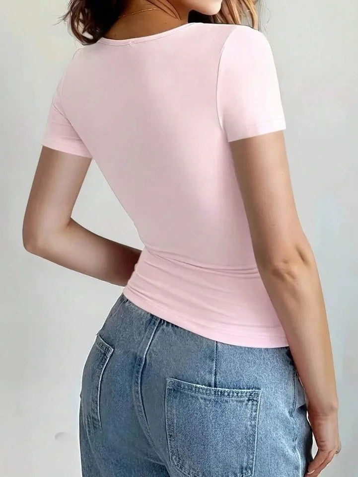 Basic T-Shirts Scoop Neck Short Sleeve Crop Tops